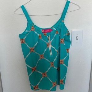 Light blue, orange, and white tank. Size S.